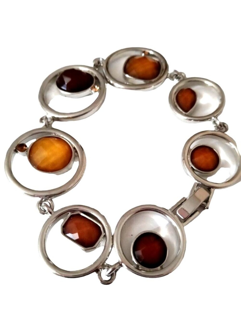 Lia Sophia Brown Bead Bracelet Faceted Silver Tone Vintage